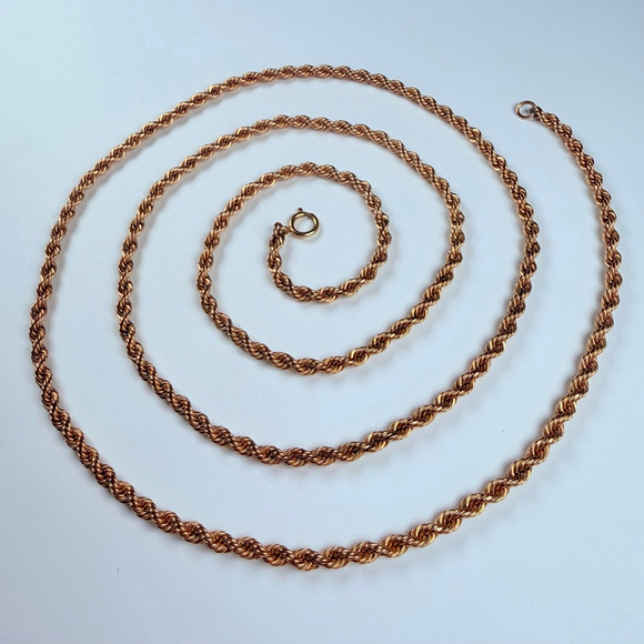 Estate 14K Solid Yellow Gold Thick 3mm Rope Twist Chain Link Necklace VTG 30.5" - Picture 2 of 9